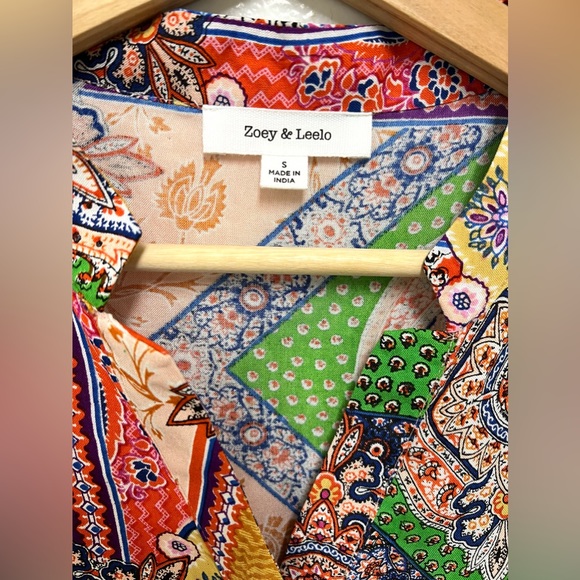 Zoey & Leelo Colorful Ruffled Bottom Rayon Dress 3/4 Sleeves Size S NWOT - Picture 5 of 8